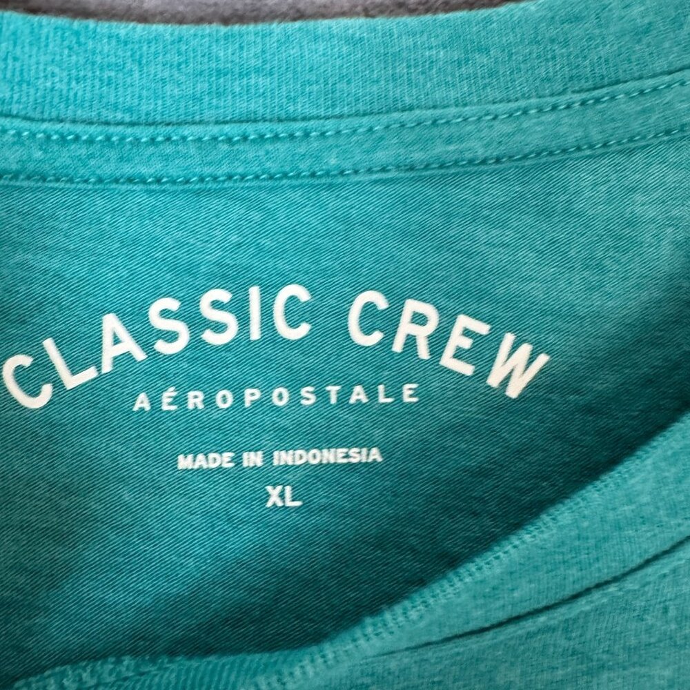 Aeropostale Classic Crew Y2K Style Embroidered Blue Pink Roses Tee - Size XL - Picture 2 of 8